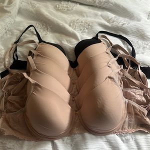 Lot of Five (5) Natori Bliss Perfection Contour Underwire Bras 30DDD Black Pink